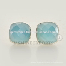 925 brincos de prata esterlina brincos de prata com pedras azuis de calcedônia azul para mulheres